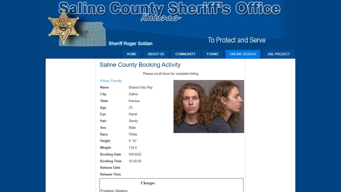 Saline County Sheriff > Online Search > Booking Activity